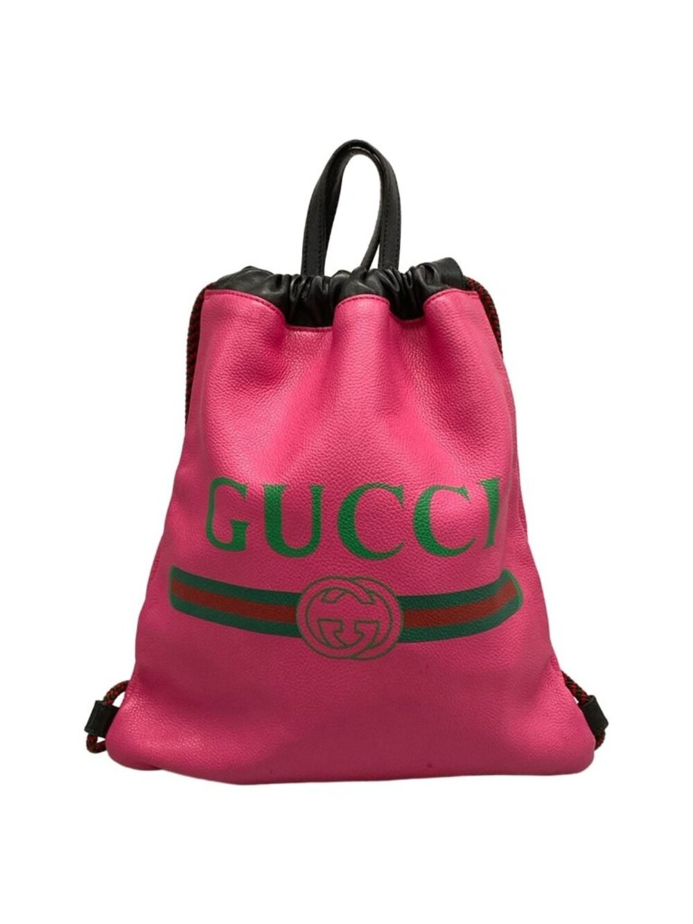 Gucci Backpack Small Drawstring Pink Green Multi 2-Way Leather